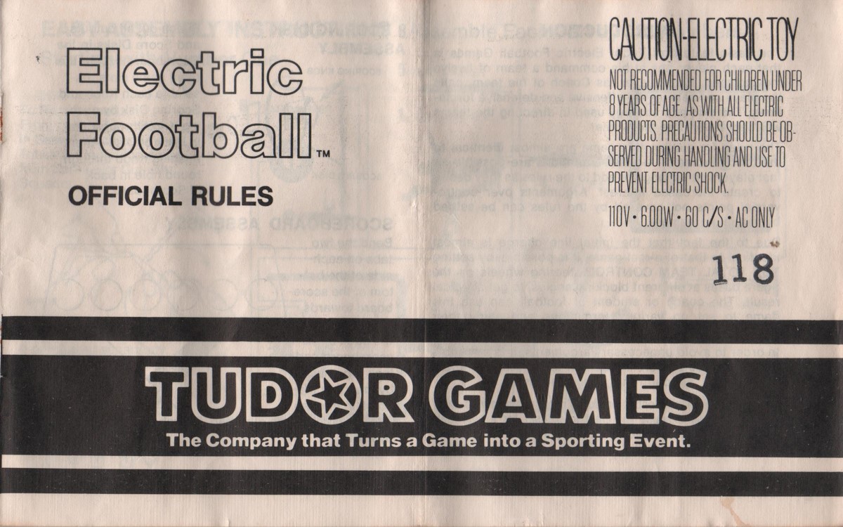1978 Tudor Electric Football Cover
